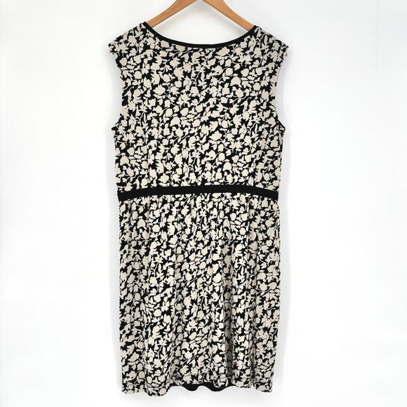 Loft Black and Cream Floral Sleeveless Sheath Dress Size L - Picture 3 of 6